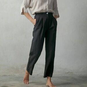 Luxmii Piega 100% Linen Pleated front Trouser in Black sz XS